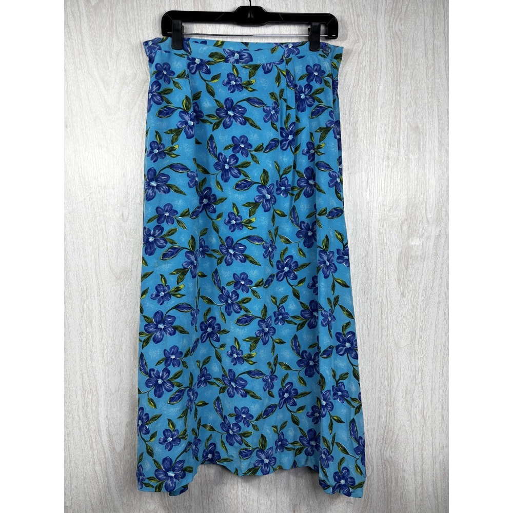 Pendleton Silk Midi Skirt Blue Floral A-Line‎ Classic Preppy Women 12 - Picture 3 of 8